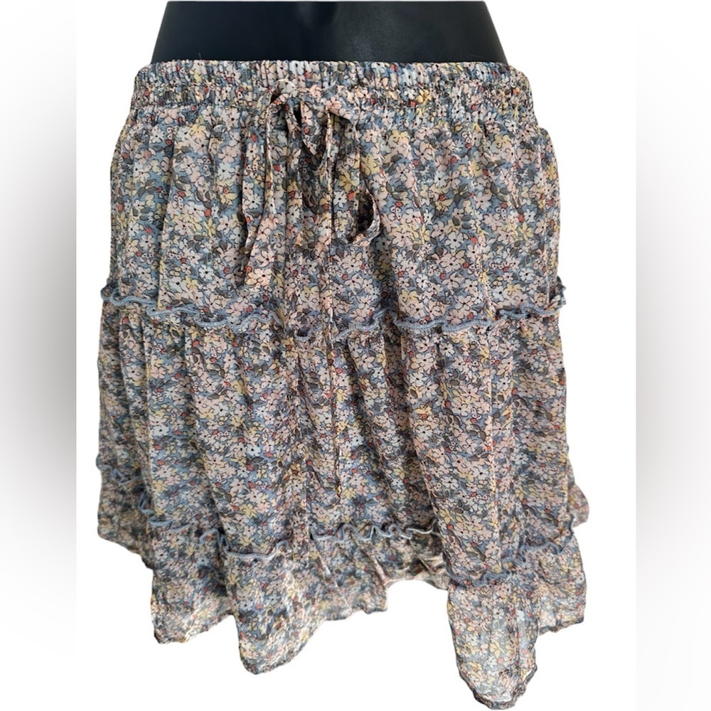 Sienna sky floral mini skirt with drawstring waistband size medium